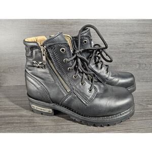 Xelement LU2509 Black Leather Motorcycle Biker Boots Women's 8M Side Zip